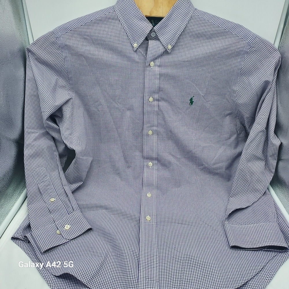 Ralph Lauren Classic Fit Purple Gingham Check Button Down Shirt Men 16 32/33